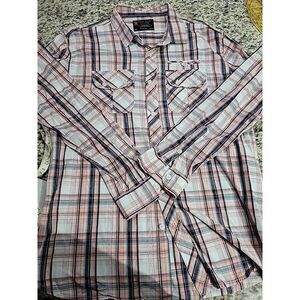 Marc Ecko Cut & Sew Button Up‎ Shirt Mens Lg Pink Black Long Sleeve Cotton